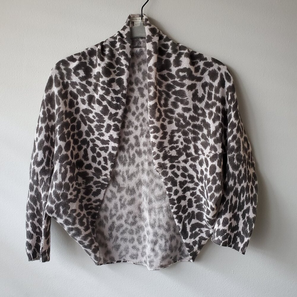 White + Warren NWOT Leopard Print 100% Cashmere Shrug S Animal Print Open Front